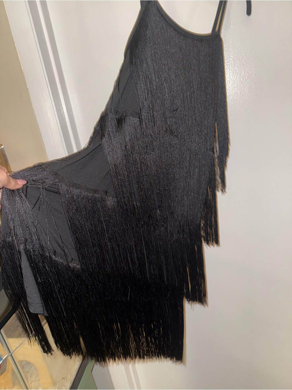 Women's Black Fringe Midi Dress - Sleek Layered Fringe